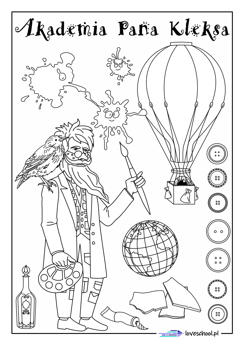 Karty pracy do lektury "Akademia Pana Kleksa" - kolorowanka pdf