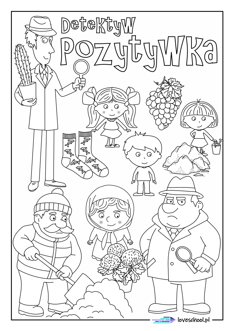 Karty pracy pdf do lektury Detektyw Pozytywka - kolorowanka