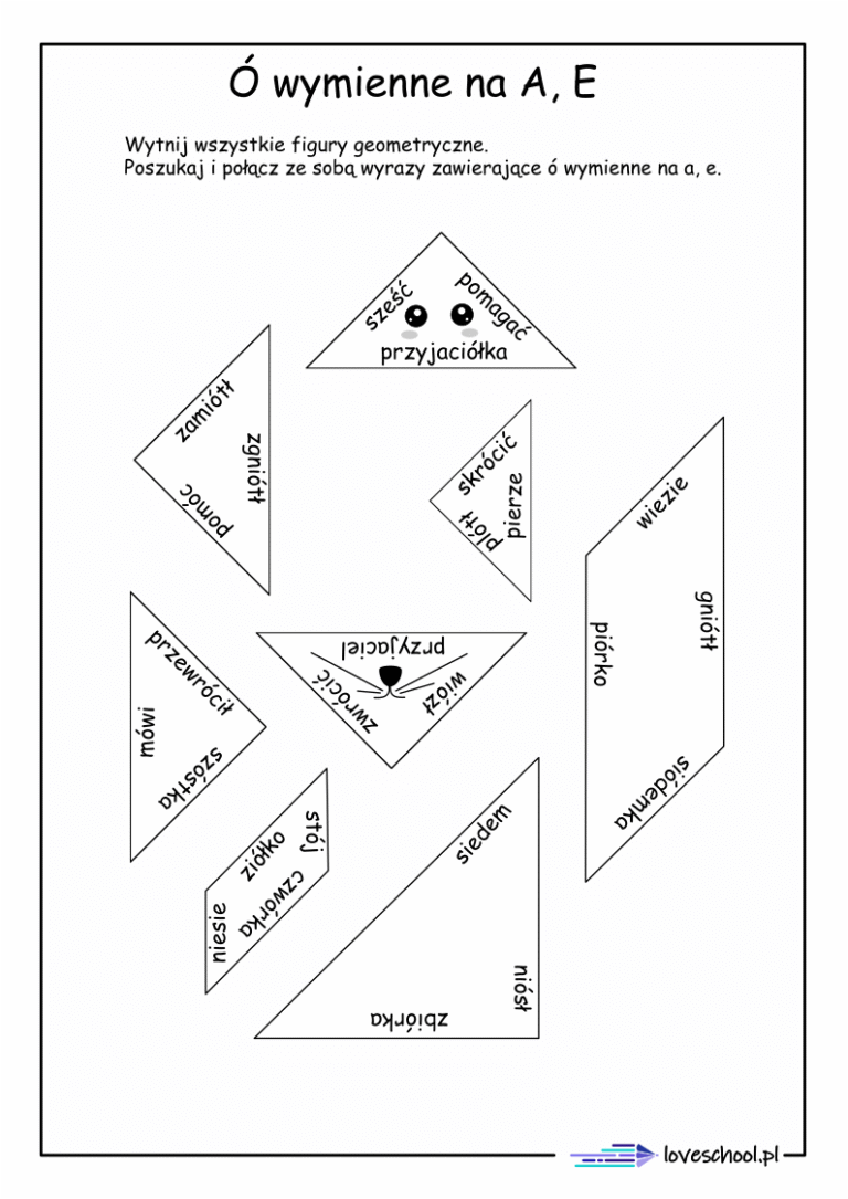 Ó wymienne na a i e. Wytnij wszystkie figury geometryczne.