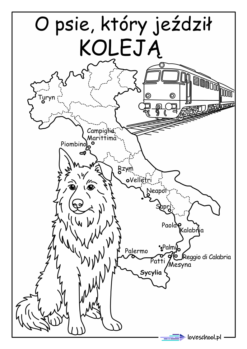 kolorowanka do lektury "O Psie, który jeździł koleją"
