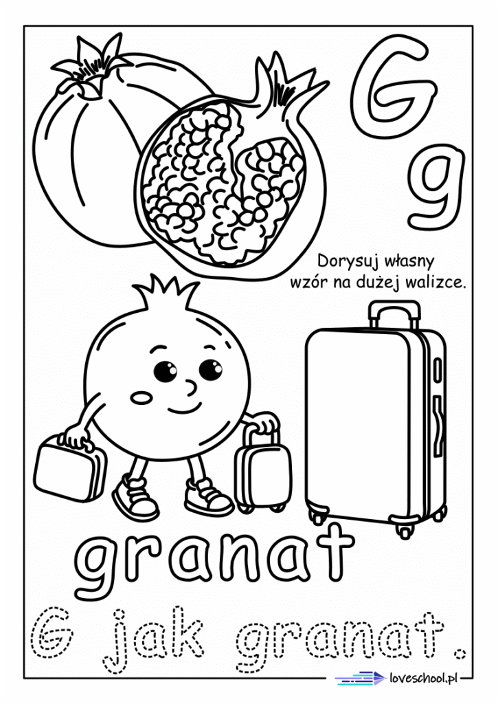 Granat. Owocowe kolorowanki. Nauka owoców i liter w pdf