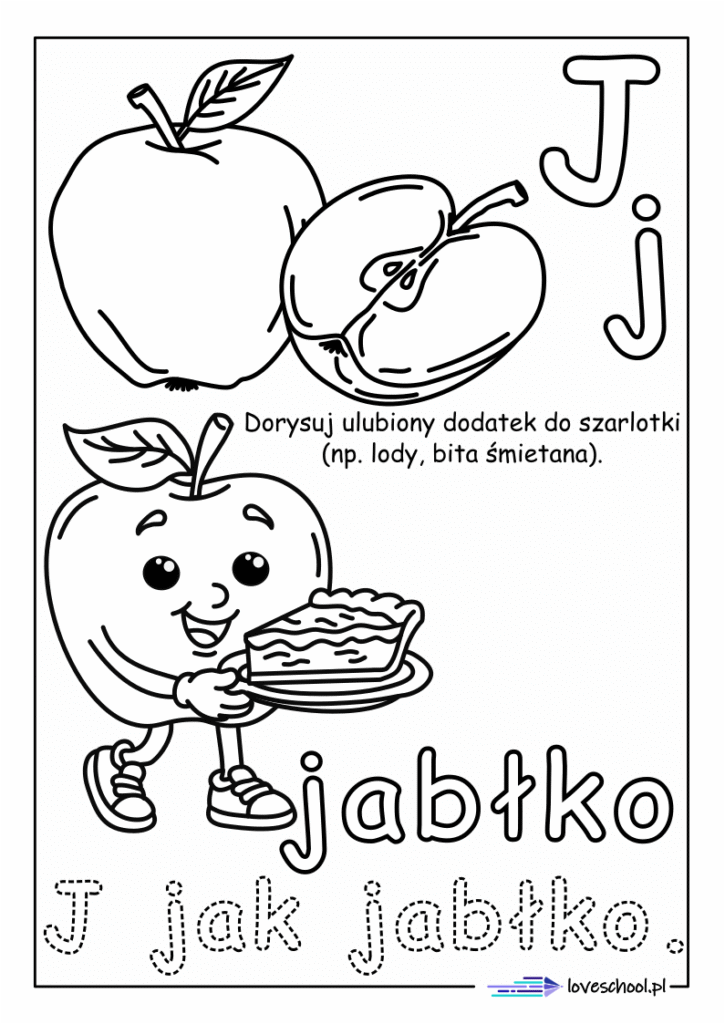 kolorowanka edukacyjna J jak jabłko w pdf