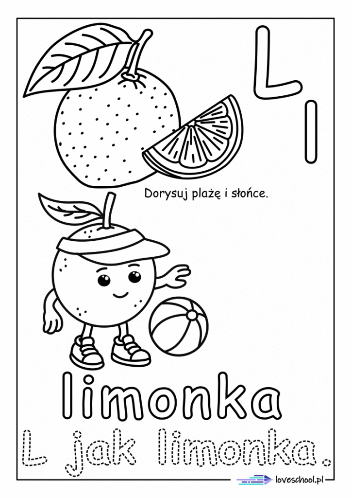L jak limonka. Kolorowanka nauka owoców i liter