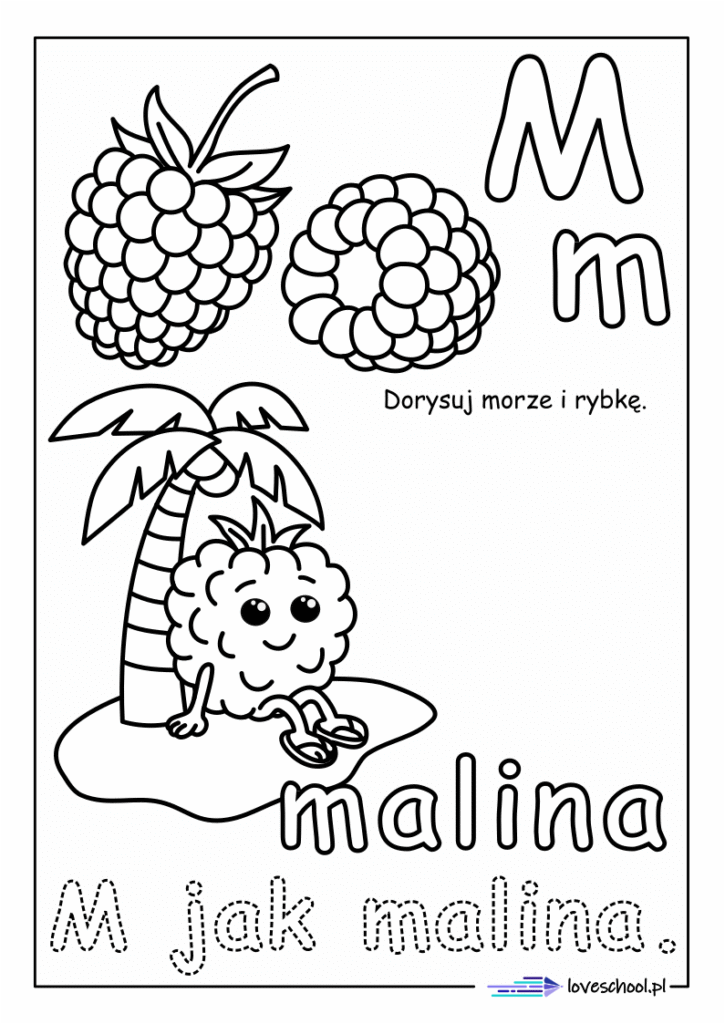 M jak malina, kolorowanka edukacyjna