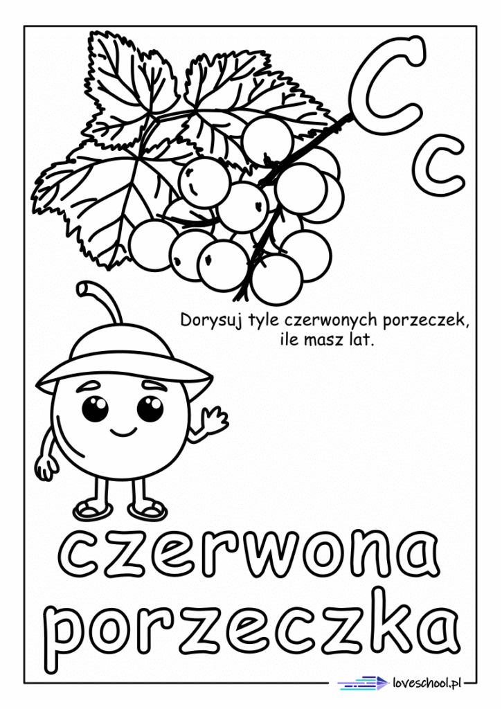 czerwona porzeczka kolorowanka litera c
