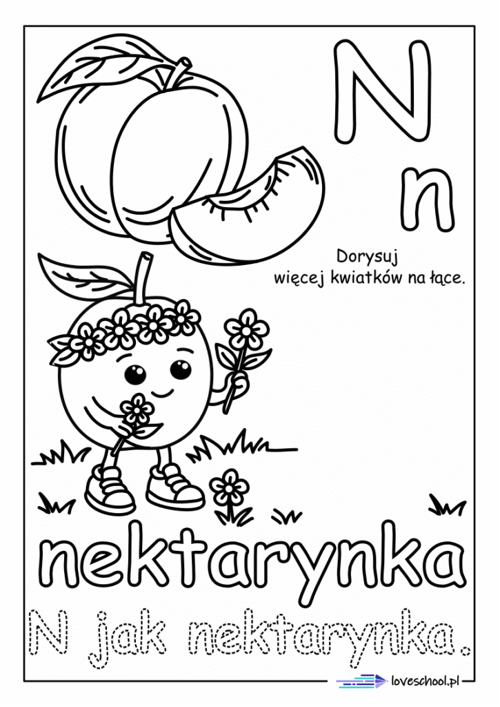 N jak nektarynka kolorowanka z owocami