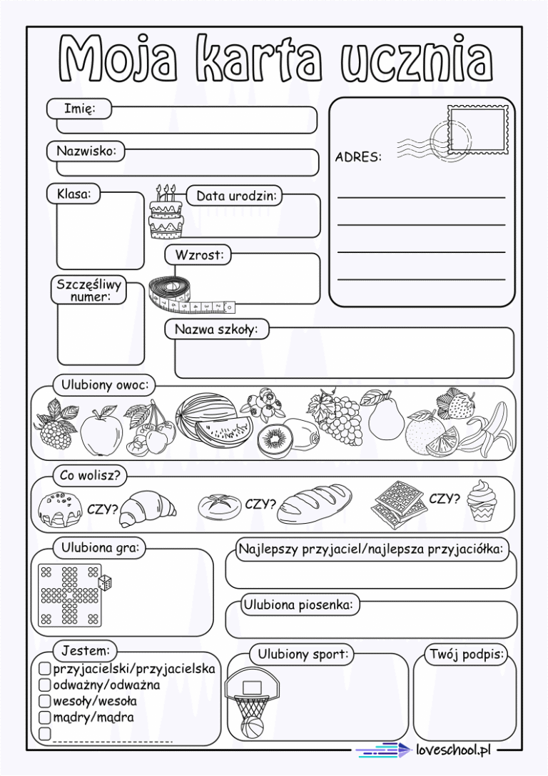 Karta ucznia. Do uzupełnienia w pdf