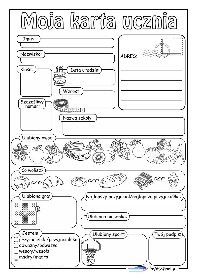 Karta ucznia. Do uzupełnienia w pdf