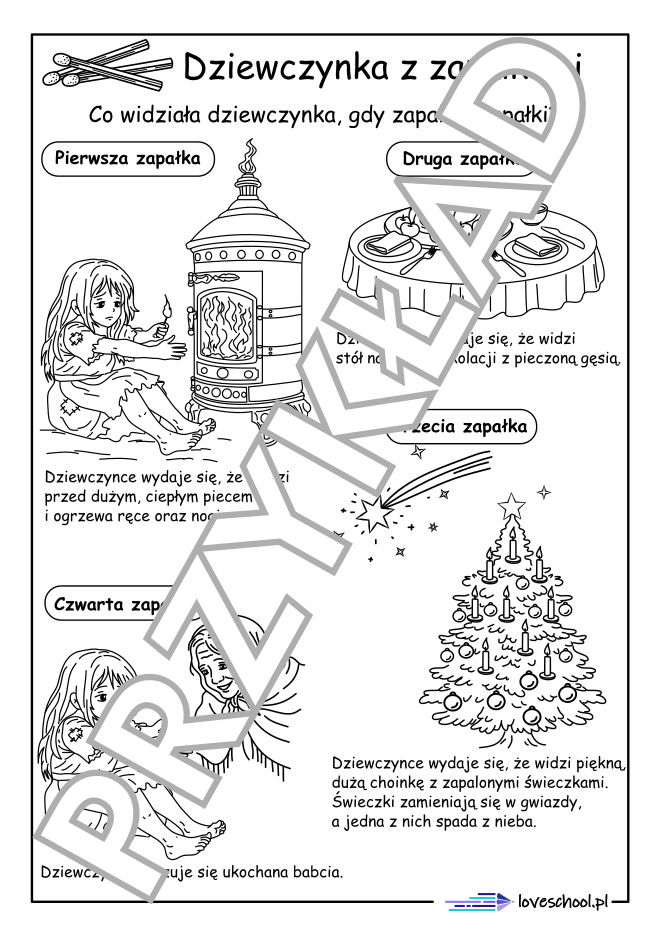 Historia Dziewczynki z zapałkami - gotowe karty pracy