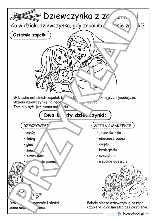 Historia "Dziewczynki z zapałkami" karty pracy