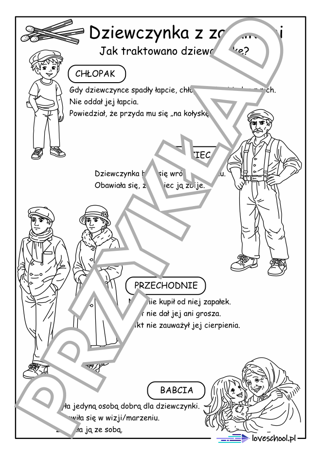 Dziewczynka z zapałkami karty pracy