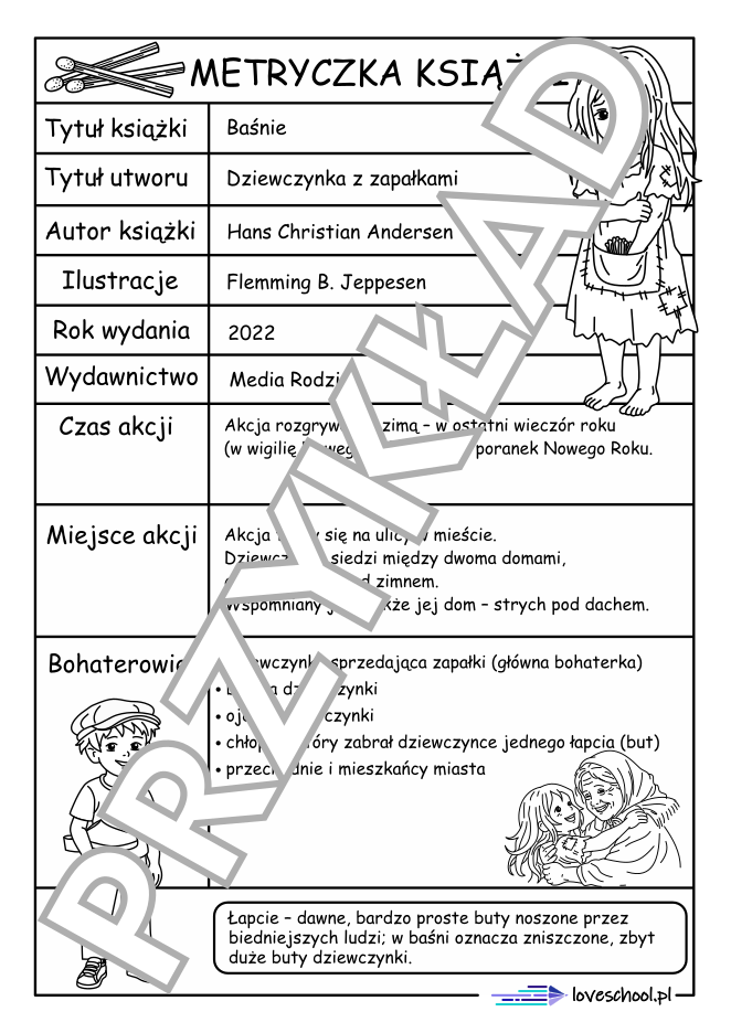 Metryczka do lektury o dziewczynce z zapałkami
