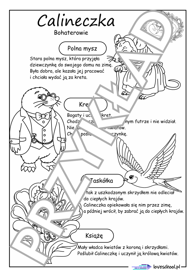 Bohaterowie Baśni Calineczka pdf do druku