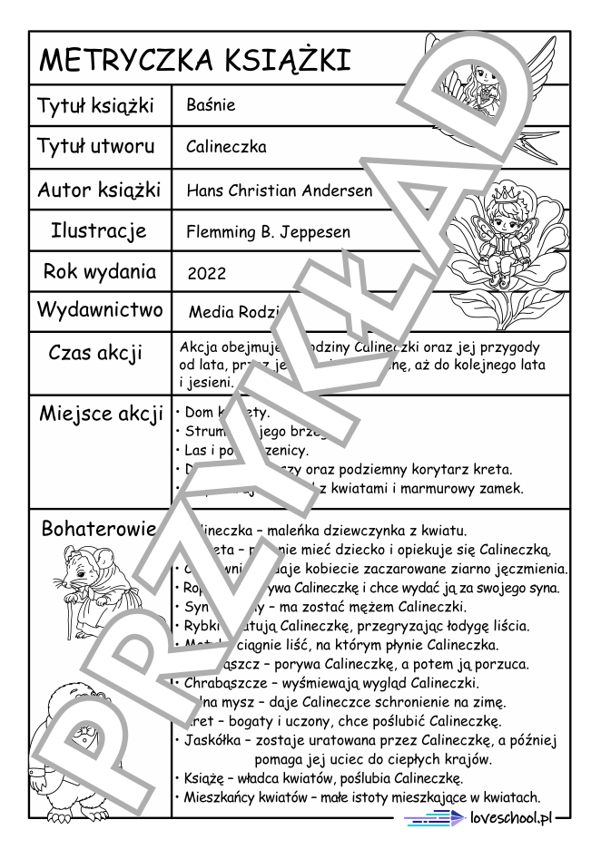 Metryczka do baśni o Calineczke Andersena pdf