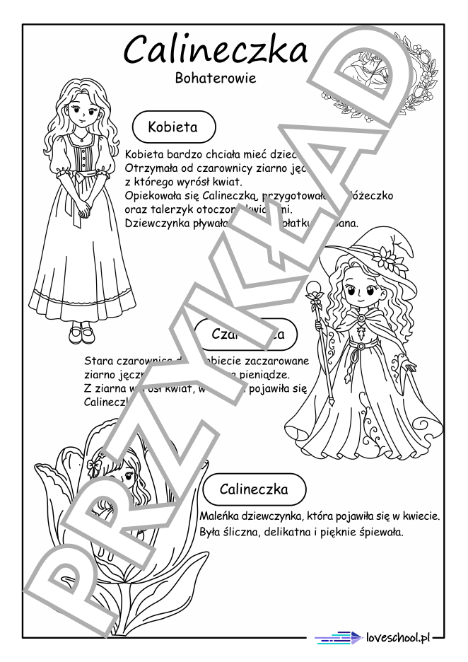 Bohaterowie Baśni Calineczka pdf do druku