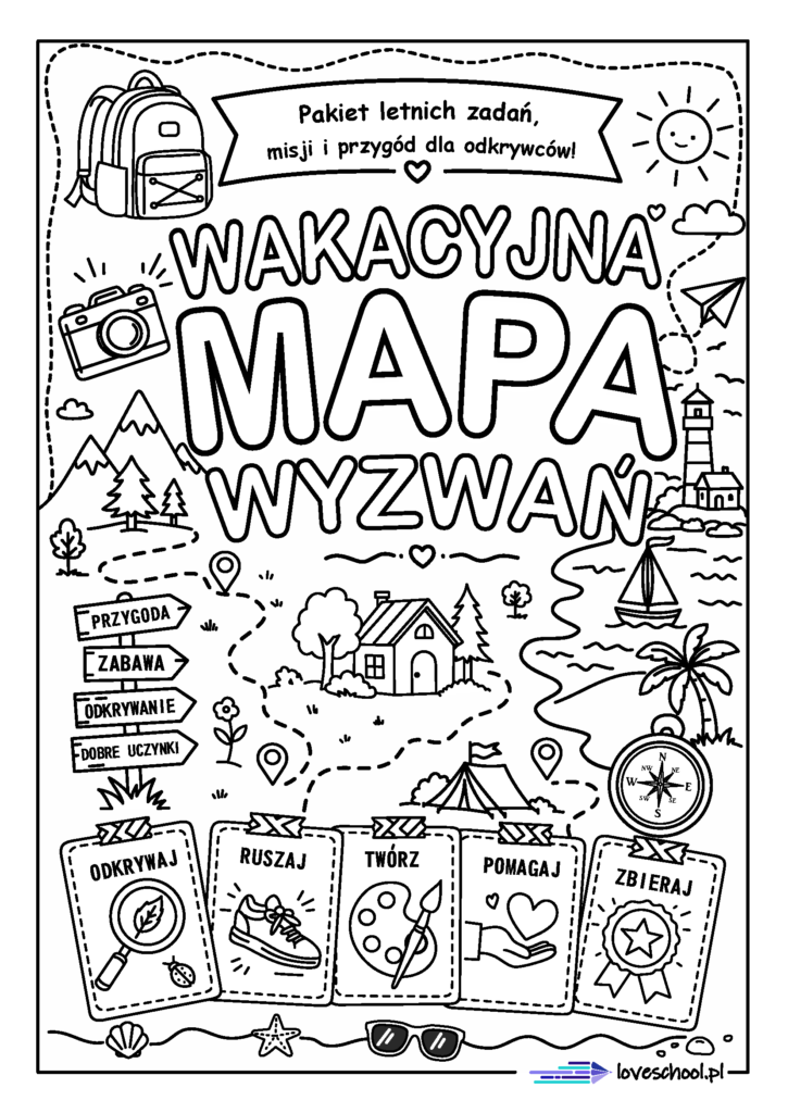 wakacyjna mapa wyzwań pdf kolorowanka