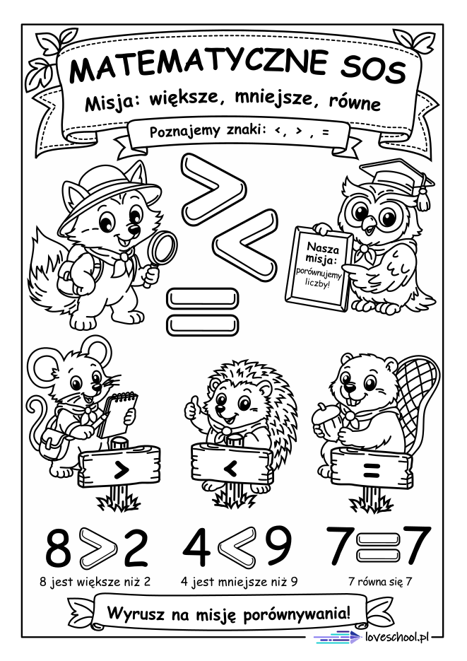 znak mniejszości, większości i równości pakiet matematyczne SOS pdf